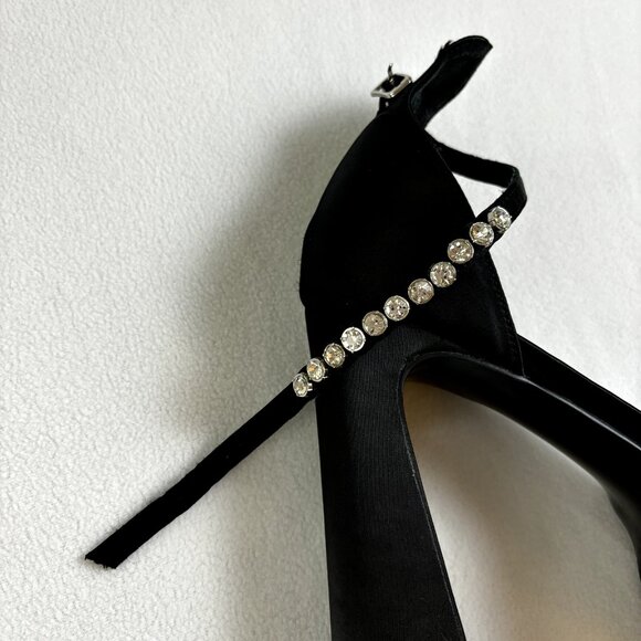 Women's Platform Block Heels Shoes Sz US 10 EU 43‎ Satin Rhinestone Ankle Straps - Picture 1 of 12
